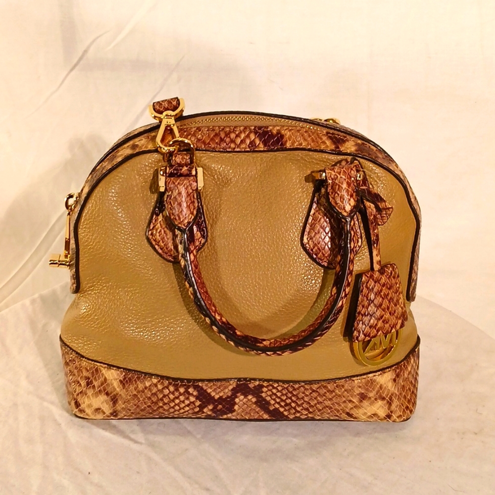 🔥 NWOT Michael Kors Tan Pebble Leather & Snake Skin Shoulder/Hand Bag.